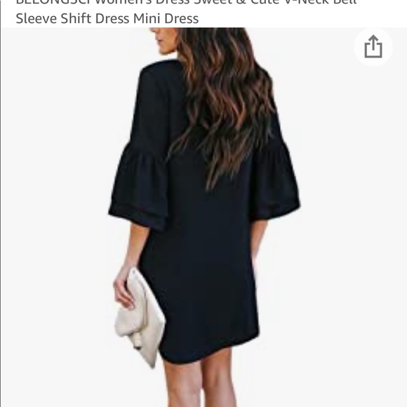 Black V-Neck Bell Sleeve Shift Dress - Picture 2 of 10